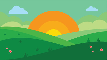 Obraz premium Scenic landscape sunrise with rolling hills and clouds in a clean and minimalist style