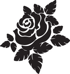 Elegant Black Rose Blossom With Decorative Leaves Isolated On White Background Vector Illustration