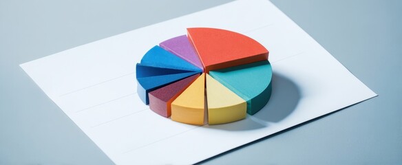 Obraz premium The colorful pie chart representing data distribution on a clean surface.