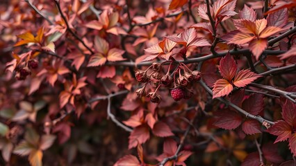 Fototapeta premium A vibrant display of autumn foliage with red leaves and berries, showcasing the beauty of seasonal changes.