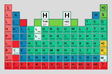 Abstract periodic table of elements with colorful blocks and text