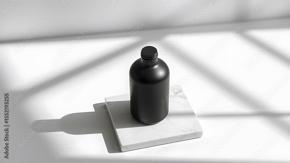 Poster minimalistic black bottle on a marble surface creating a modern aesthetic with elegant shadows and l
