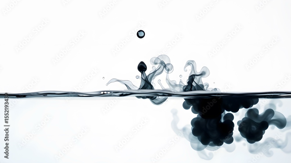 Poster a mesmerizing capture of black ink dispersing into water, creating an abstract and fluid art composi