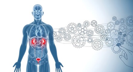 
Human anatomy with mechanical gears healthcare technology digital medicine innovation concept