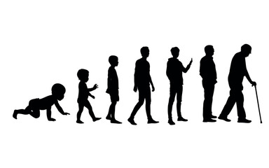 Human life cycle progression from baby to elderly person silhouette