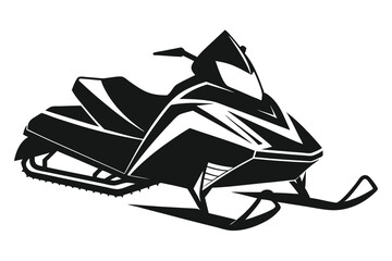 Graphic Black and White Illustration of a Modern Snowmobile with Detailed Design