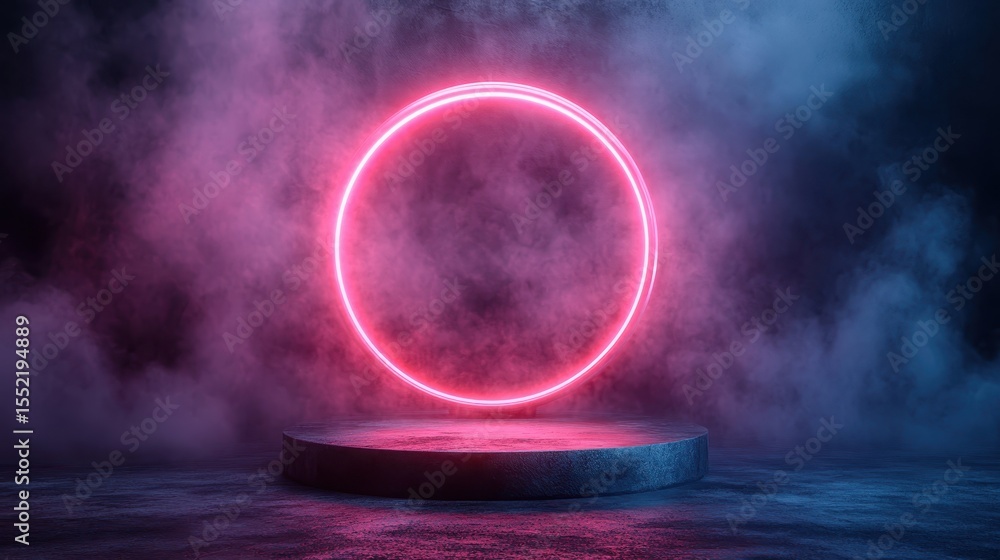 Poster this striking image features a glowing neon circle surrounded by a misty backdrop, creating a dramat