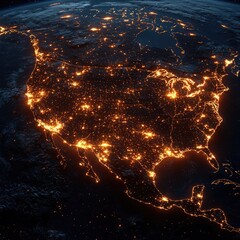 Illuminated North American Continent at Night from Space