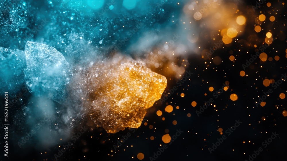 Poster an ethereal composition of sparkling colors and dynamic shapes that evoke feelings of wonder and cre