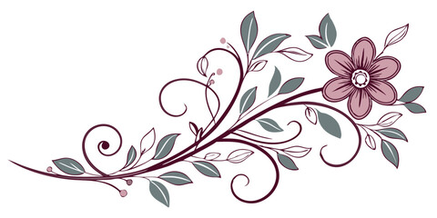 Botanical ornamental style divider in pink and green colors for decoration and design concept