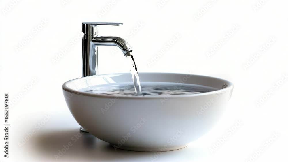Poster a close-up shot of a white bowl sink with a shiny chrome faucet, ideal for use in interior design an