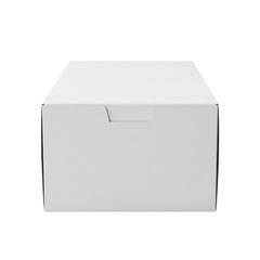 White packaging box front angle mockup, transparent background