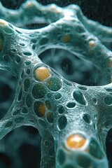 Intricate Teal Network Structure with Glowing Yellow Nodes