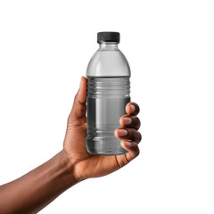 Close-Up of a Hand Holding a Transparent Plastic Water Bottle with Clear Fluid Inside, Health and Hydration Concept for Lifestyle Imagery