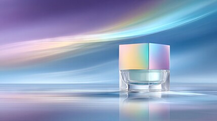 Iridescent Cosmetic Jar on Abstract Background
