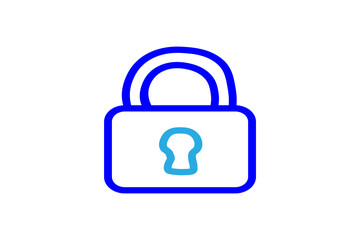 The image is a minimalist icon of a padlock, symbolizing security or protection. The padlock body is drawn with thick blue lines, while the keyhole in the center is illustrated in a lighter blue