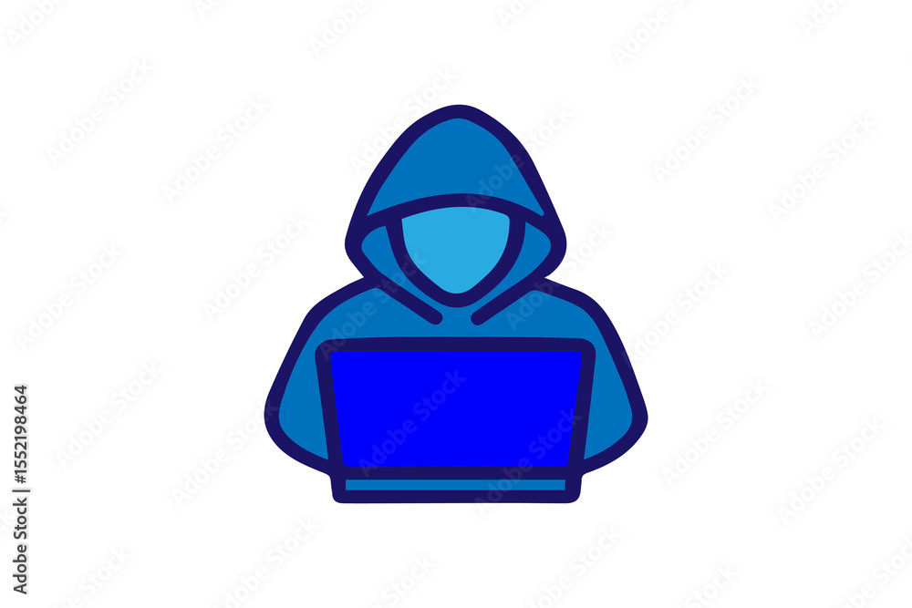 Poster the image is an illustration of a faceless figure in a hoodie working on a laptop, commonly used to 