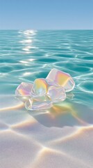 Iridescent Plastic on Sandy Beach with Water Ripple Texture