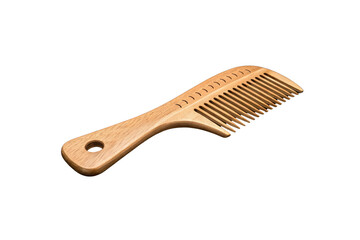 Natural wooden hair comb with a hole for hanging isolated on transparent background