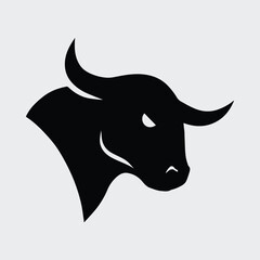 Silhouette aggressive bull head facing left powerful symbol Vector illustration