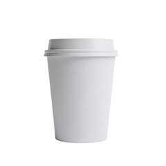 White paper coffee cup mockup with lid, isolated on transparent background