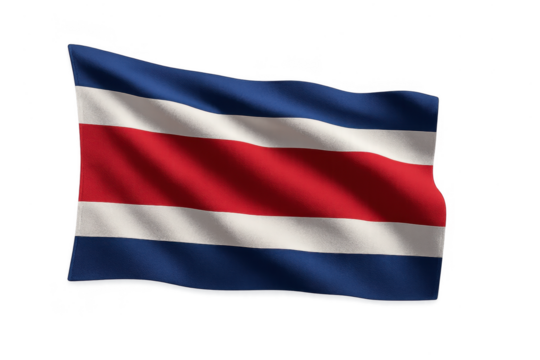 Waving Costa Rica flag isolated on transparent background, national symbol