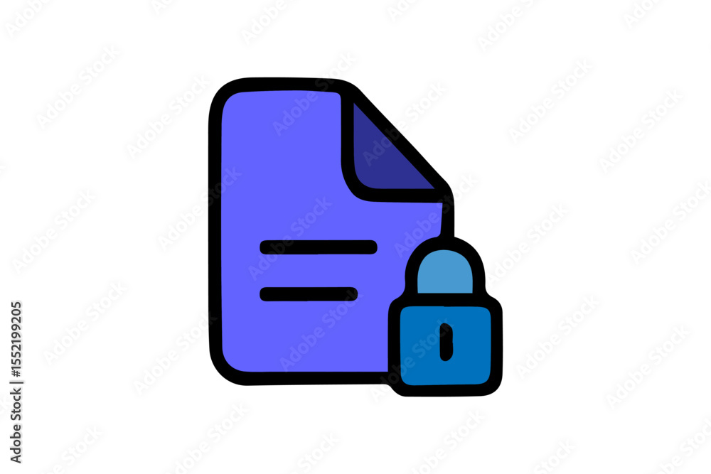 Poster the image shows a stylized document icon in purple with a folded corner, accompanied by a padlock in