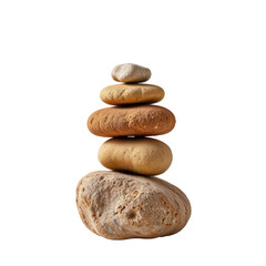 Five Balanced Stones in Neutral Tones Showing Serenity and Calmness on a Simple Background