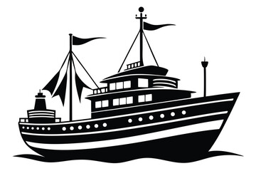 Stylized Black and White Illustration of a Modern Ship on the Water