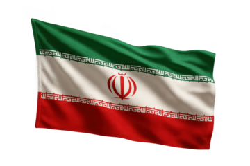 Iranian flag waving gracefully, isolated on transparent background, patriotism