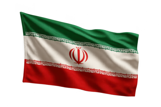 Iranian flag waving gracefully, isolated on transparent background, patriotism