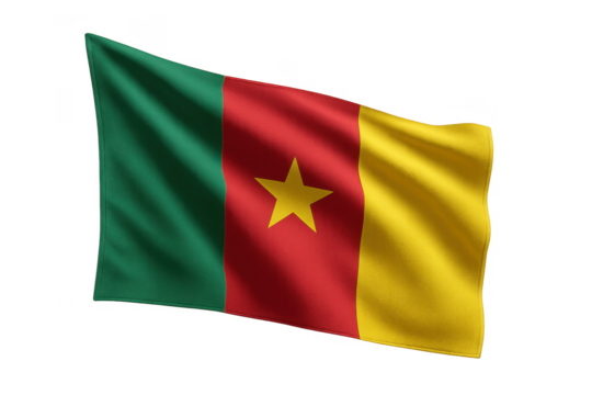Waving Cameroon flag isolated on transparent background, national symbol