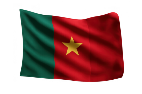 Waving Flag of Cameroon isolated on transparent background, national symbol
