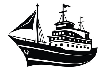 Bold Silhouette of a Classic Steamboat with Masts and Flag Detail