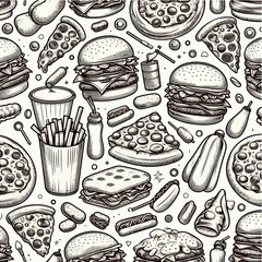 Fast Food Line Art Vector Pattern for Packaging and Branding

