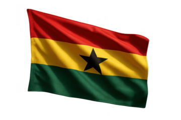 Detailed rippled Ghana national flag on transparent background, isolated icon