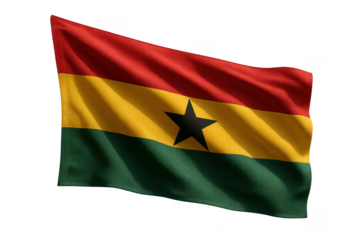 Ghana national flag waving isolated on transparent background, patriotic symbol