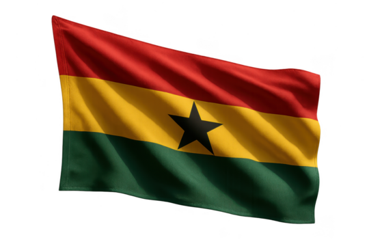 Ghana national flag waving isolated on transparent background, patriotic symbol