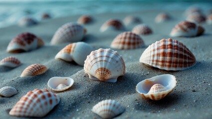 Shells On The Sandy Seabed.. With Empty Copy Space For Text