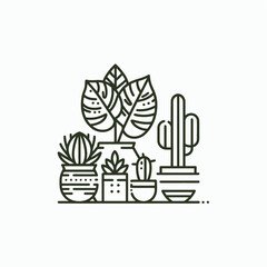 Simple Line Drawing of Indoor Plant in Pot

