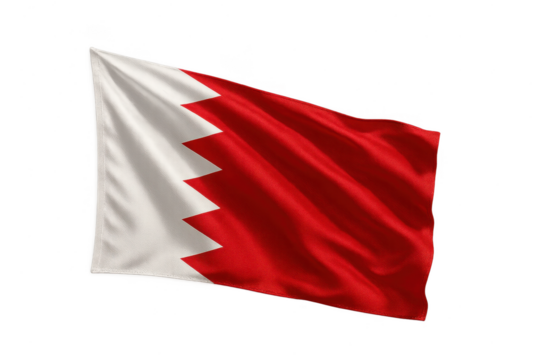 Bahrain National flag waving on transparent background, detailed and isolated
