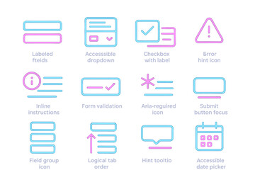 Neon tech icons for accessibility and user interface design