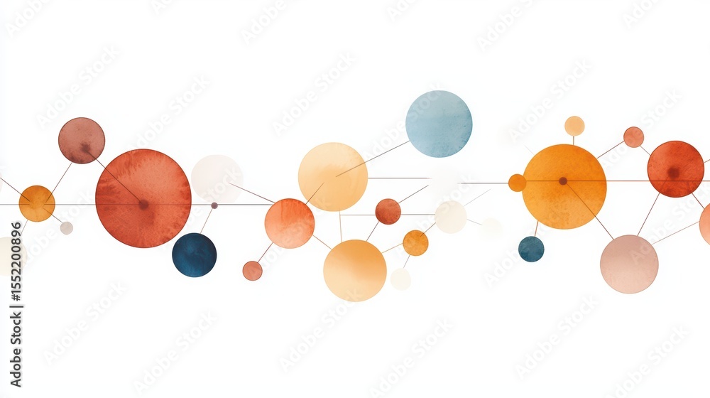 Aufkleber abstract watercolor circles connected by lines in warm hues creating a modern design for art and dec