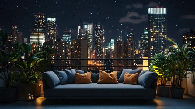 A living room setting with a couch placed on top of a wooden floor