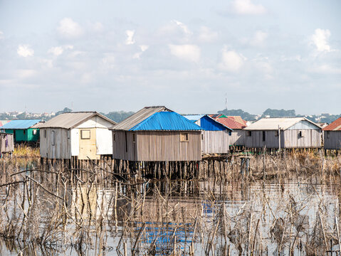 Ganvi&eacute;, Benin's stilt village on Lake Nokou&eacute; on a sunny afternoon