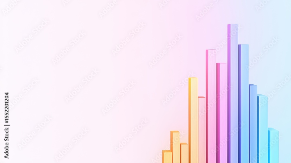 Poster vibrant abstract bar graph on gradient background for data visualization and business analysis