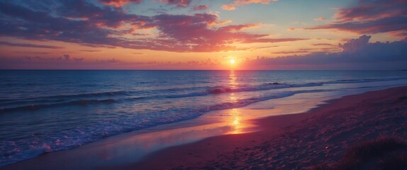 Sundown Over Beach At The Sea with Empty Copy Space For Text