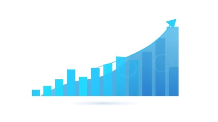 Fototapeta premium A vibrant blue bar graph illustrates a steady upward trend culminating in a sharp ascent symbolizing growth and success