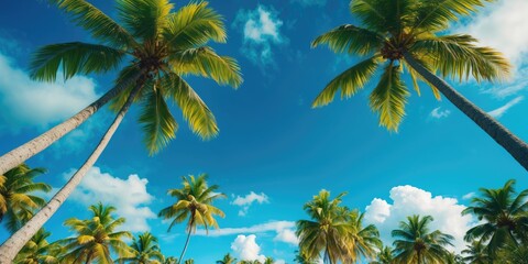 Blue Colour Sky And Coconut Trees with Empty Copy Space for Text