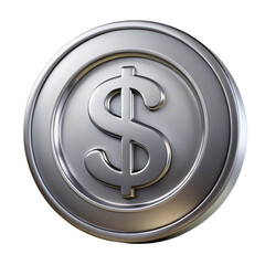 3d silver dollar coin render isolated on transparent background